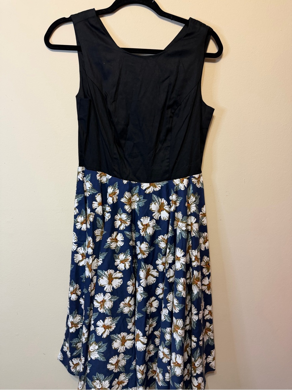 Grace Karin Black Bodice Navy Floral Midi Dress